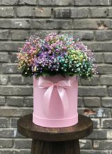 Цветочная композиция из Гипсофила и Розы в шляпной коробке в Борозде