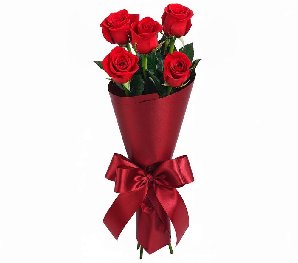 Букет 5 Красных роз Эдлесс Лав в Борозде