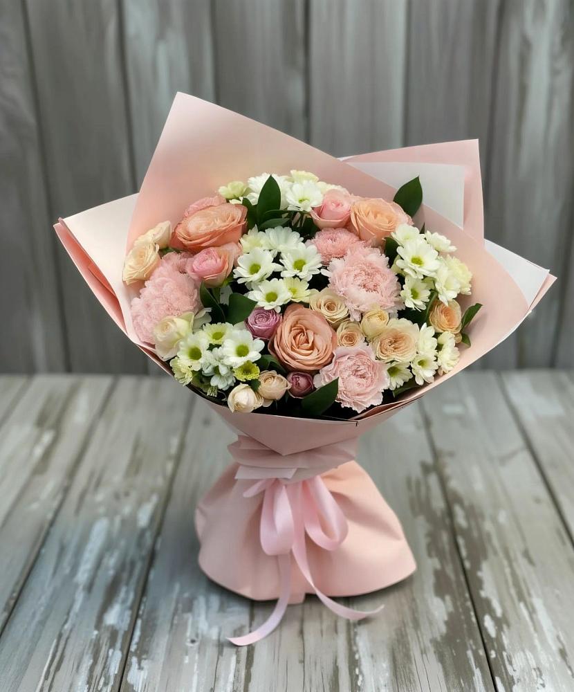 Букет цветов из: Гвоздики, Розы и Хризантемы в Борозде