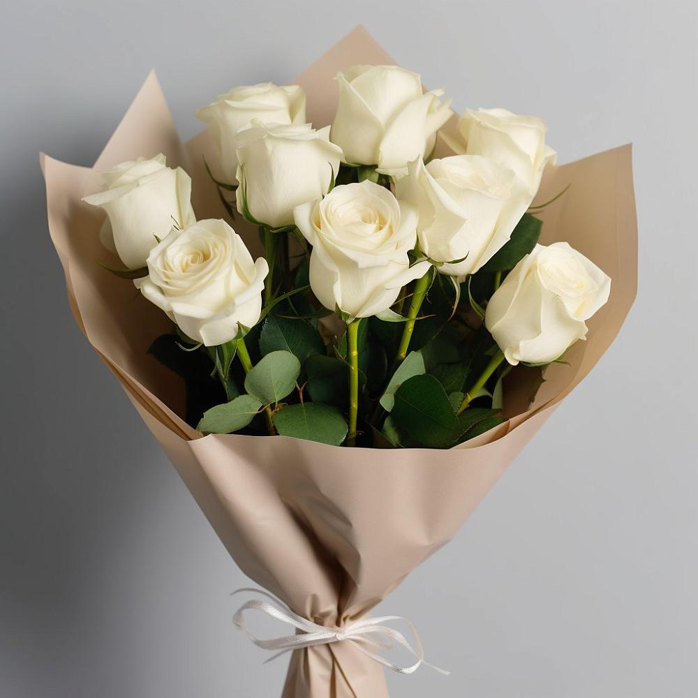 Букет 9 Белых роз Эдлесс Лав в Борозде