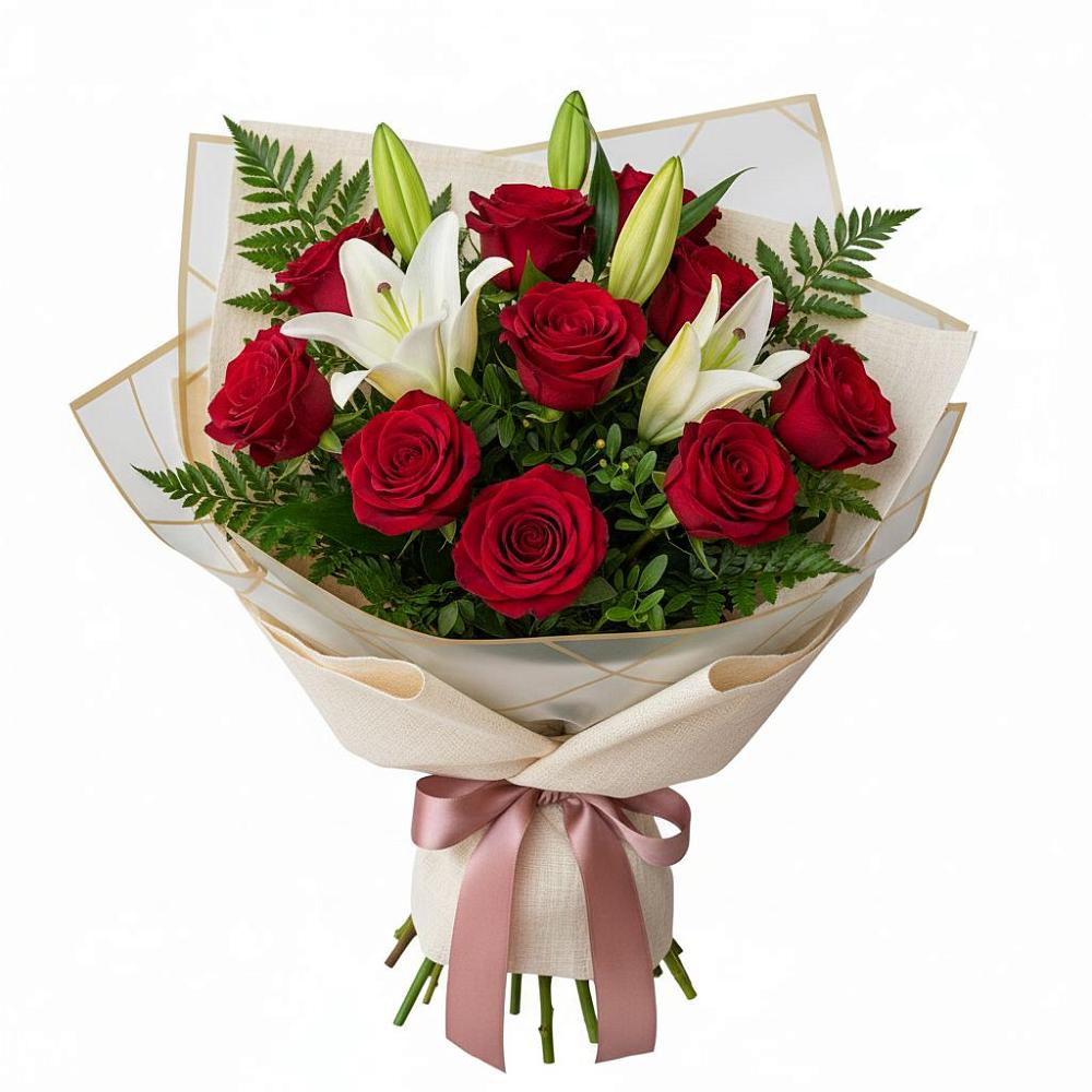 Букет цветов из: Лилии и Розы в Борозде