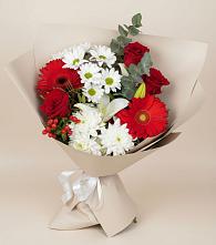 Букет цветов из:  Розы, Хризантемы, Герберы и Лилии в Борозде