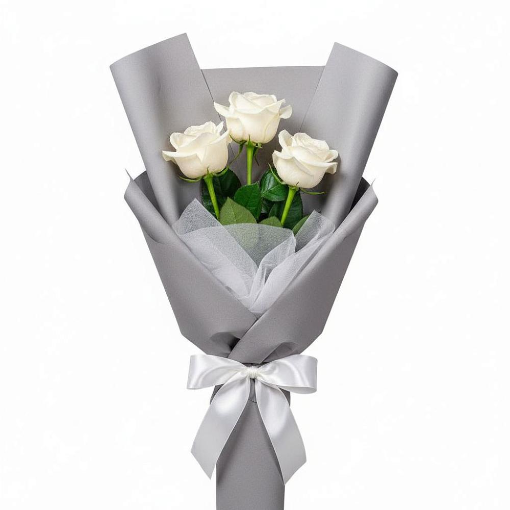Букет 3 белые розы в Борозде
