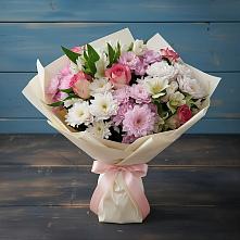 Букет цветов из:  Хризантемы, Альстромерии и Розы в Борозде