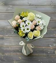 Букет цветов из:  Альстромерии, Розы и Хризантемы в Борозде