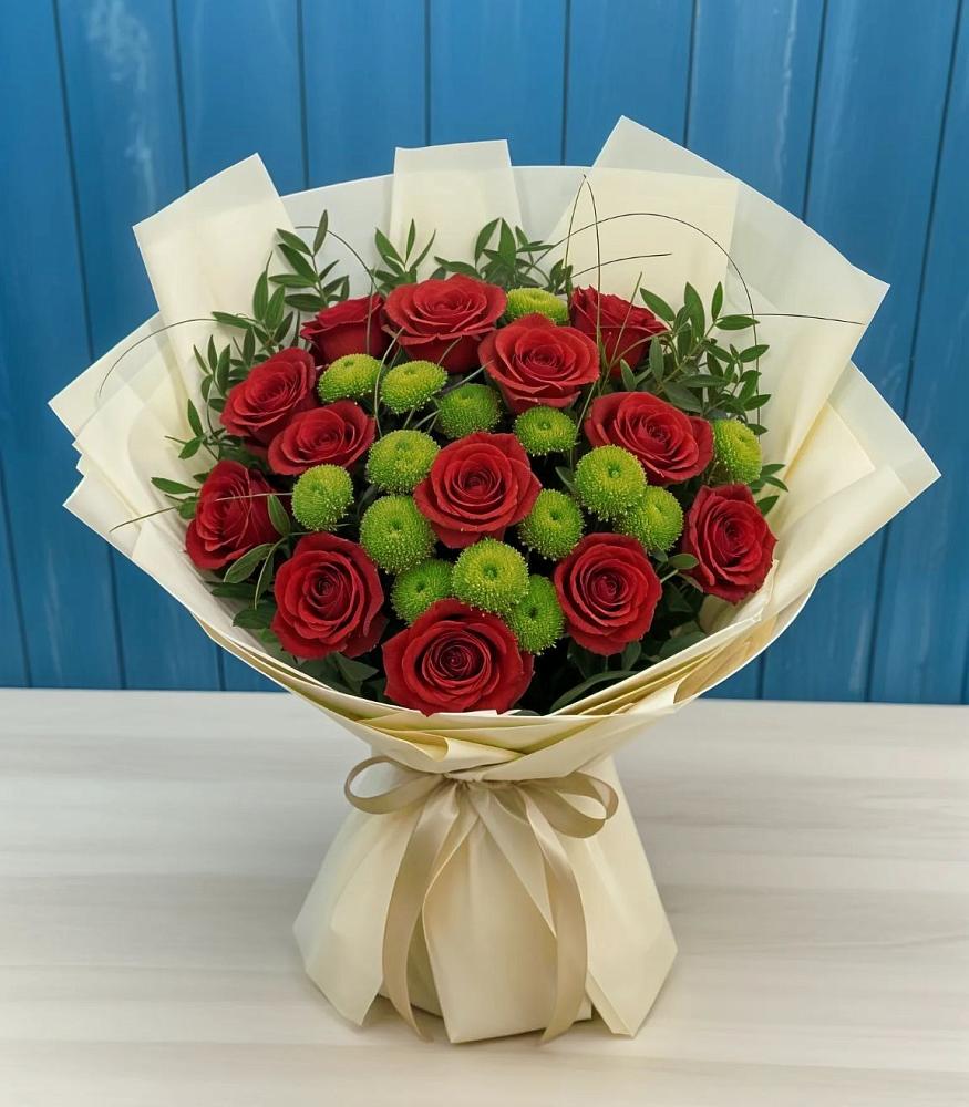 Букет цветов из: Розы и Хризантемы в Борозде